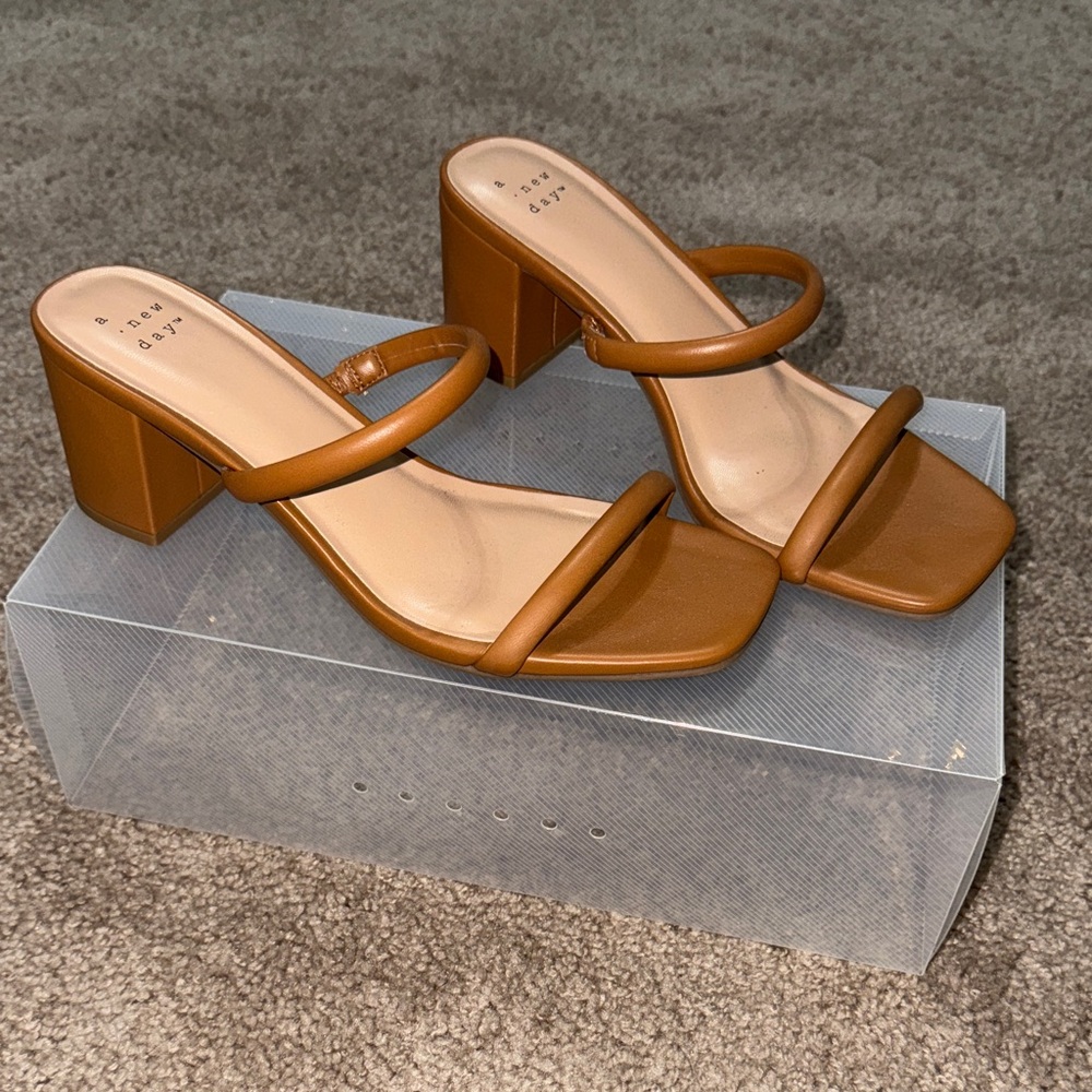 A New Day Tan Block Heel Sandals